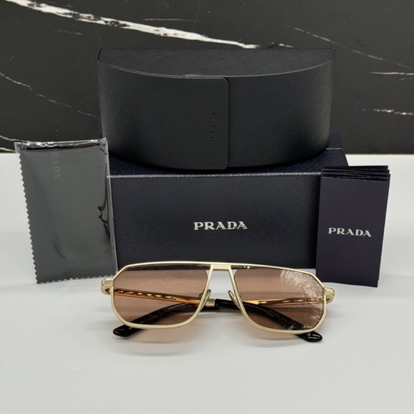 NEW PR A53S VAF10D PRADA GOLD BROWN PILOT SPR A53 VAF10D MEN SUNGLASSES - Picture 12 of 12